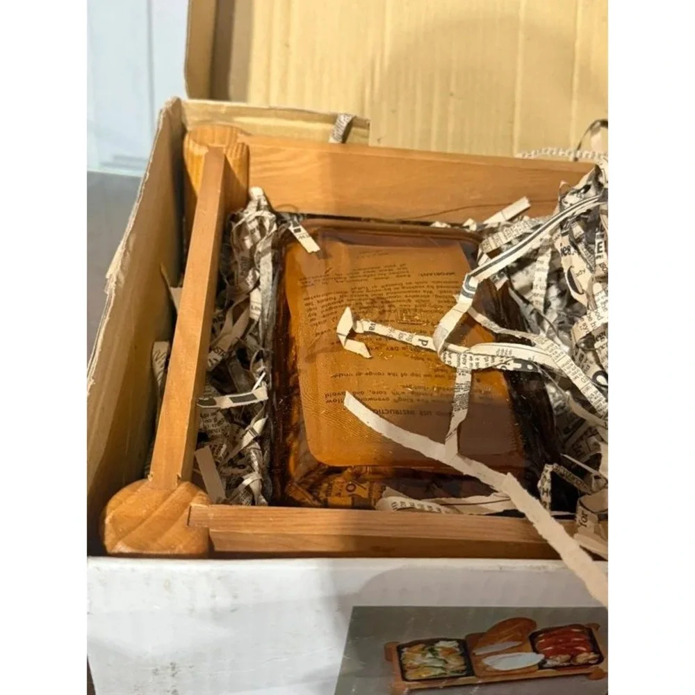 Twin Hostess Server Wood Frame Glassware Casserole